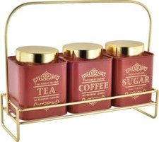 SET OF 3 TEA COFFEE SUGAR CANISTERS STORAGE JARS - VINTAGE NEW DESIGN
