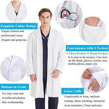 UNISEX DOCTORS LAB COAT FANCY DRESS COSTUME ADULT UNIFORM SCIENTIST LABORATORY