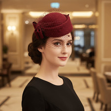 Mesh Wool Bow Hat with Veil