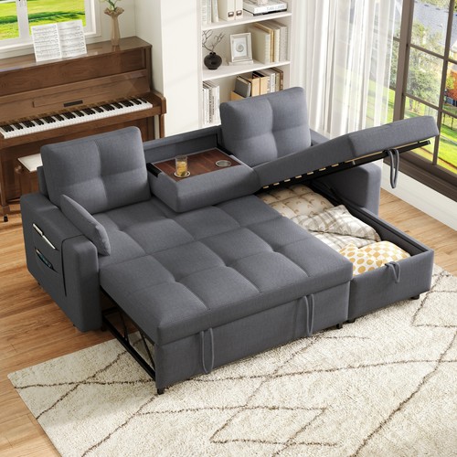 Shaped corner sofa bed - l-shaped, grey