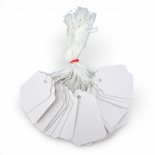 White strung parcel tags with - white,