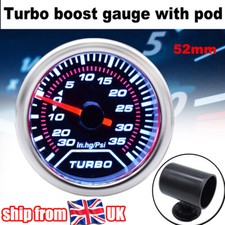 52mm 2" Universal Turbo Boost Gauge White Backlight With Free Gauge Pod 0-35Psi 