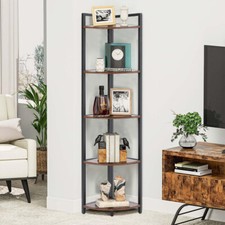 5 Tier Vintage Curved Corner Shelves Metal Frame Wooden Shelving Storage Unit UK
