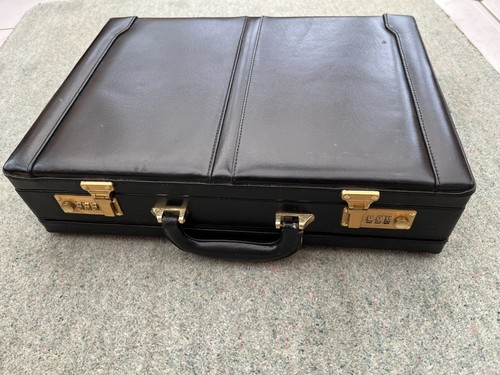 Black genuine leather attache - black,