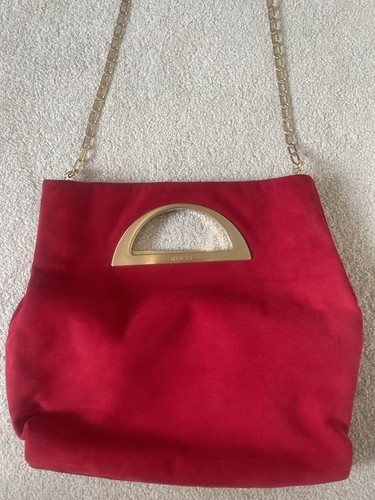 Red suede reiss clutch bag - red,