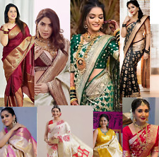 Indian Banarasi Silk Saree Bollywood Wedding Designer festive Kanchipuram Sari