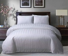 LUXURY STRIPE 300TC DUVET BEDDING SET 100 HOTEL QUALITY WHITE COVER +PILLOWCASE 