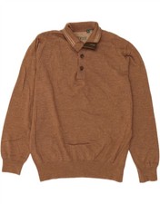 ORVIS Mens Button Neck Jumper Sweater Large Brown Wool BM16