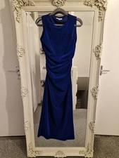 New Ex Quiz Blue Sparkly High Neck Maxi Ruched Evening Party Dress Size 14
