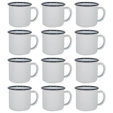 12x White Enamel Espresso Cups