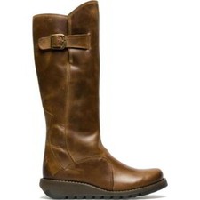 Fly London Mol 2 Womens Ladies Knee High Brown Wedge Zip Up Boots Size UK 4-8