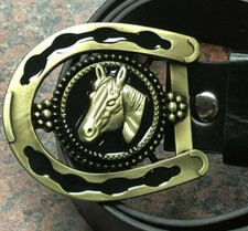 HORSE metal BUCKLE + Free Belt bronze Equestrian western oval riding cowboy shoe