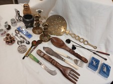 Mixed Bundle Of Curios And Vintage Bits - Brass, Sillver Plate, Spoons, Cutlery