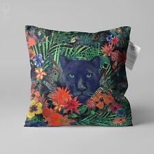 Black Panther Cushion Cover with Colourful Flowers | Double Sided | Multi-Sizes