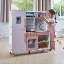 Deluxe Wooden Corner Kitchen Pink Kids Toy Playset Cooking Stove Sink Utensils