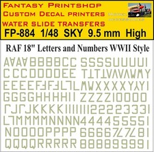 RAF 18" LETTERS NUMBERS WATER SLIDE TRANSFERS MODELS KITS DECALS FP-884 SKY 1/48