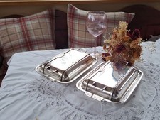 Pair - Stylish Art Deco Silver Plate Entree Dishes -Richard Richardson Sheffield