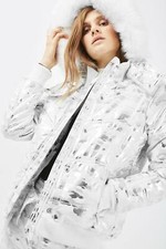 Topshop SNO Foil Camo Ski Jacket White/Silver UK 14 RRP £95 LN102 KK 06
