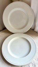 CRATE & BARREL STACCATO WHITE Kathleen Wills 11" Dinner Plates, Japan • Set Of 2