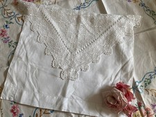 Antique White Linen Night Dress Case/Pillow Cover Envelope Crochet Lace Flap