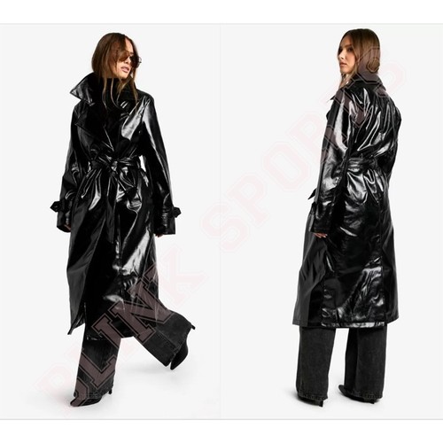 Women black shiny pvc - black, hooded