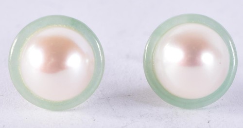 14ct gold pearl jade earrings - pearl,