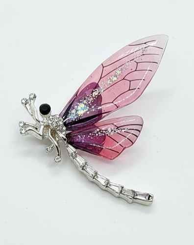 Dragonfly brooch pink resin - brooch,