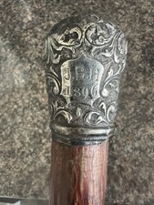 Late 19th Century Victorian 1896 Sterling Silver Walking Stick. With Rose Wood