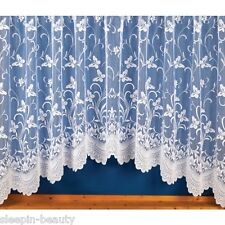 SPRING JARDINIERE NET CURTAIN SCALLOPED BOTTOM PLAIN WHITE WITH BUTTERFLY PRINT
