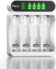 POWXS 4 slot LCD Battery Charger for AA AAA Rechargeable Batteries, CHARGER ONLY