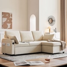 Corner Sofa Bed 3 Seater w/ Hidden Storage Convertible Pull Out Double Sofa Bed