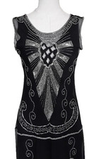 Black Sheer Dress, Silver Beaded Deco Detail, Modern Flapper Dress, Small