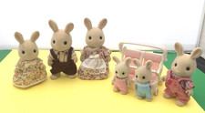 VINTAGE SYLVANIAN FAMILIES PERIWINKLE RABBIT FAMILY FIGURES OF 6 + STROLLER