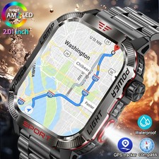 Men Military Smart Watch GPS Outdoor Tracker Flashlight Compass Bluetooth Call