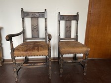 5 Carved Oak Dining Chairs &