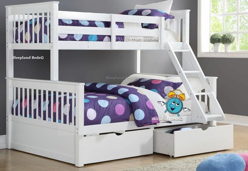 White wooden triple bunk - bunk, bed