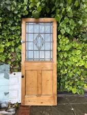 Antique 1930s Victorian Edwardian Hardwood Stained Glass Leaded Light Front Door
