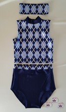 (#347) Age 11/13 Freestyle Dance Turtle Neck Crop Top/Briefs/Headband Harlequin