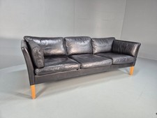 Mid Century Three Seater Sofa Vintage Danish Black Leather Retro EB10114 M3SS