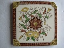ANTIQUE VICTORIAN MALKIN EDGE PRINT & TINT FLORAL (VOLVUS) TILE  