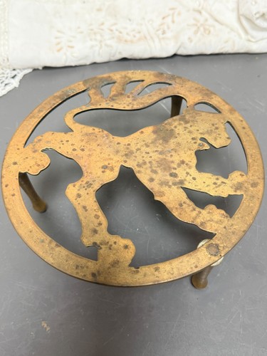 Vintage brass lion trivet pot - lion,