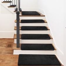 Plush Tape Free Bullnose Carpet Stair Tread Cover 14Pcs+Landing Mat Set PURE ERA