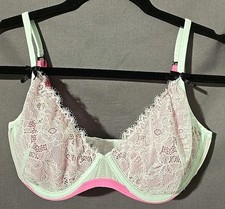 38C Underwire Bra Mint Green Over Pink Eyelash Lace Cosmopolitan 