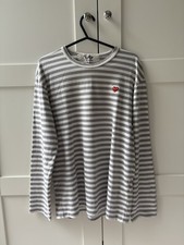 Comme des Garçons Play Women's Long Sleeve T-Shirt Grey/White Striped, Size M