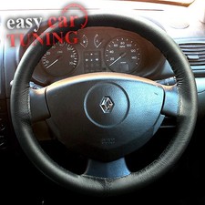 For Renault Clio 1998-2012 Black Real Genuine Leather Steering Wheel Cover DIY