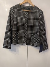 Zara  Ladies Size large Navy Check Fully Lined Collarless Jacket Blazer