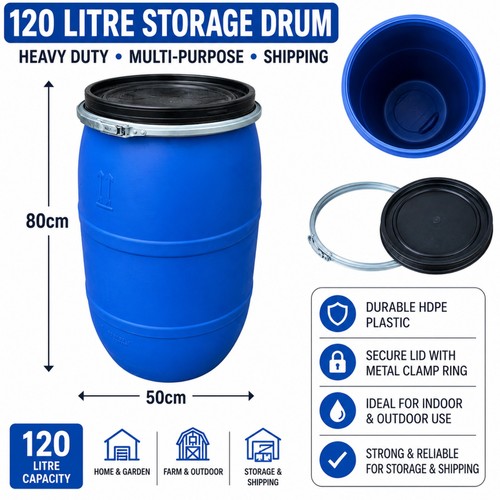 120 litre plastic - blue, open