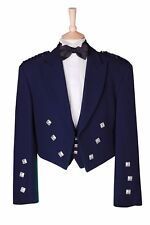 NAVY BLUE PRINCE CHARLIE SUIT SCOTTISH HIGHLAND KILT JACKET & WAISTCOAT WOOL
