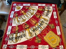 HERMES PARIS SILK SCARF RED/GOLD/BLACK /CREAM AND GREY....STUNNING....BOXED