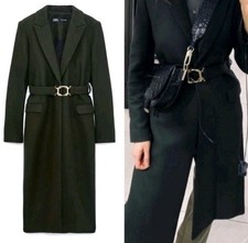 ZARA Manteco Wool Blend Coat Green With Belt Size S Small 8 10